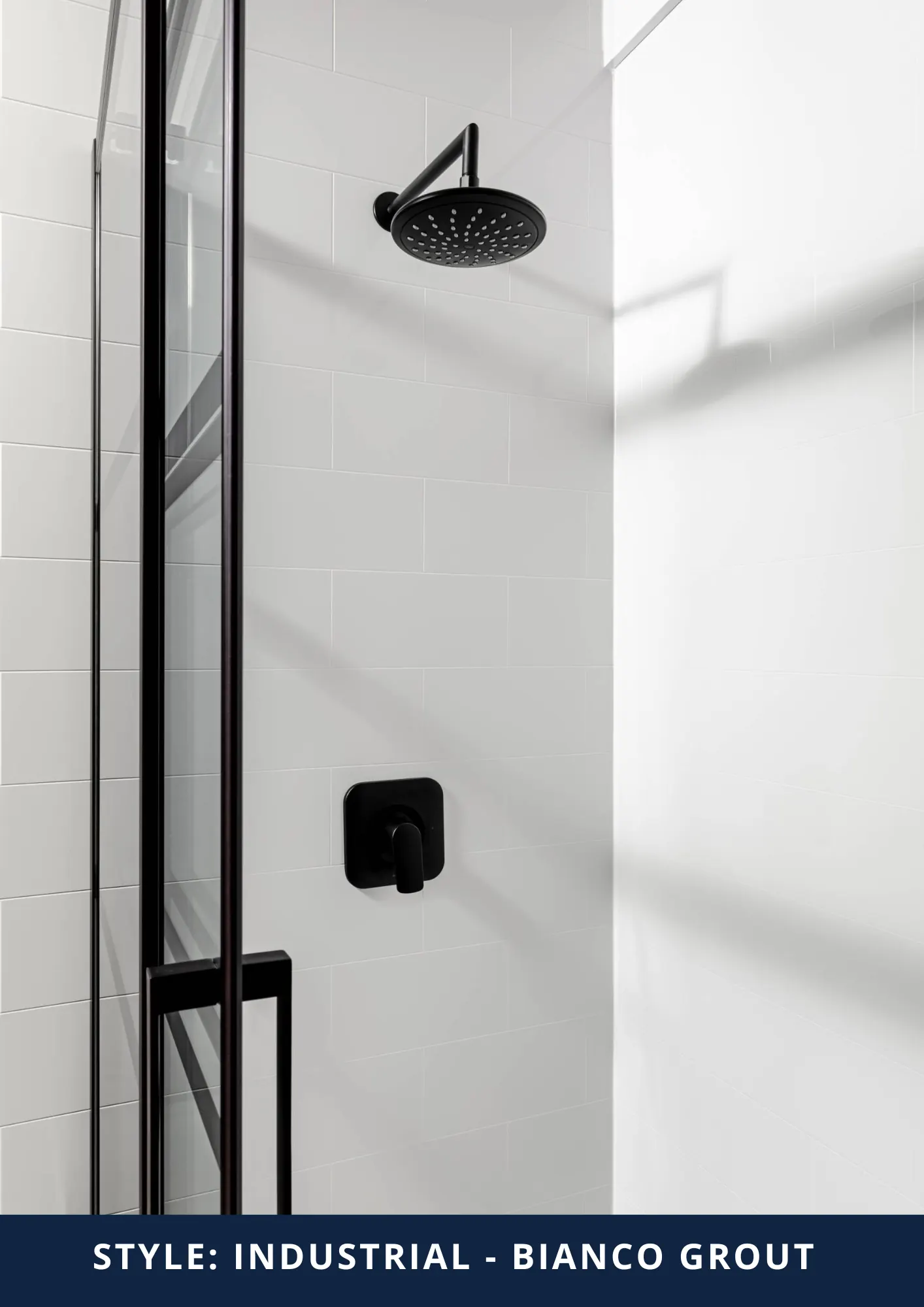 Acrylic shower wall panels, Industrial Bianco style — Industrial Bianco Grout Style — the Kawarthas, Ontario
